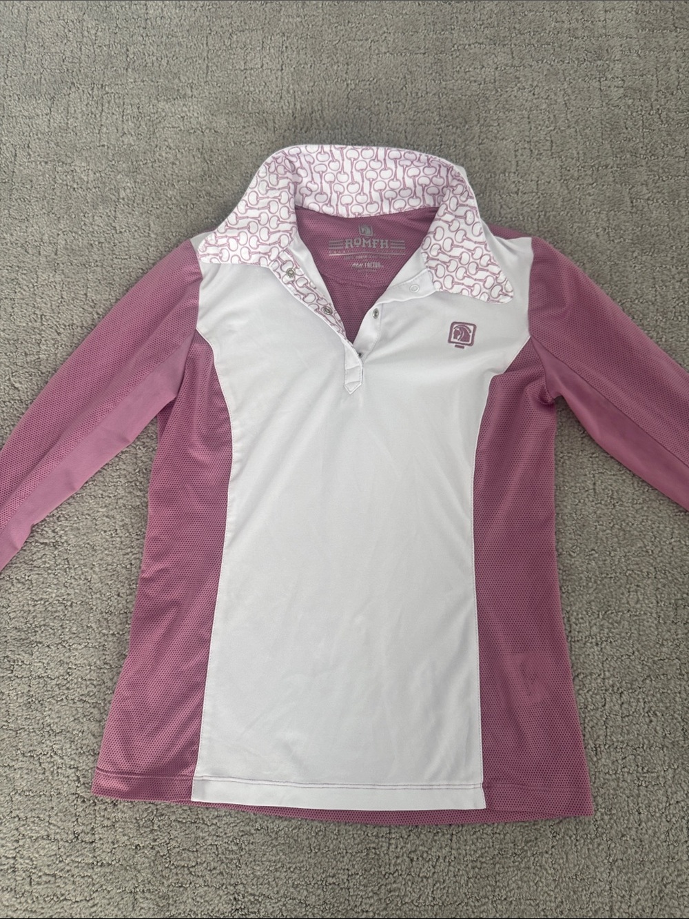 Equestrian Romfh Pink & White Long Sleeve Girls' Polo-Girls Large
